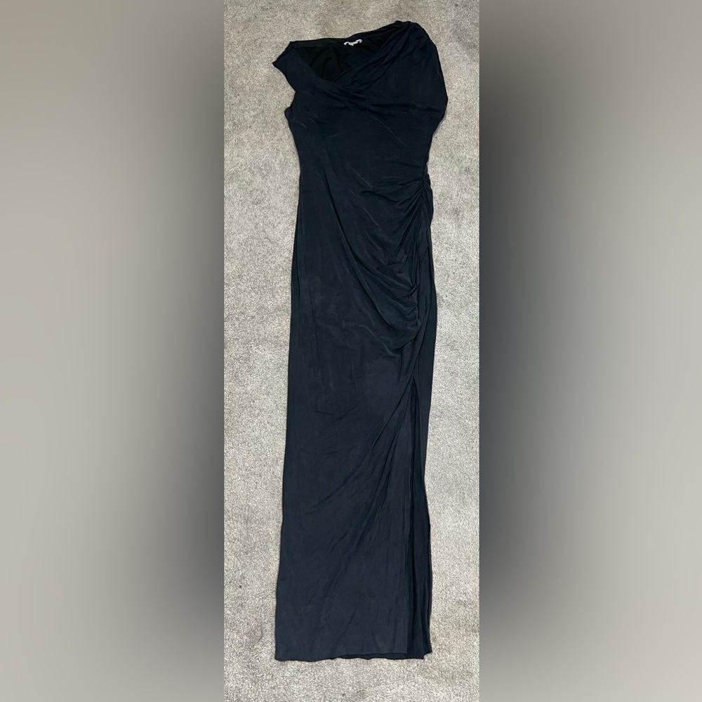 Helmut Lang Draped Shoulder Maxi Dress Side Slit Grey size small